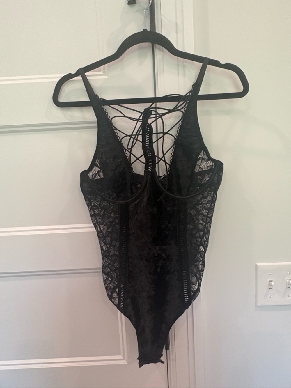 Fashion Nova Black Lace & Velvet Bodysuit